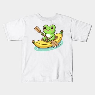 Cute frog on banana kayak Kids T-Shirt